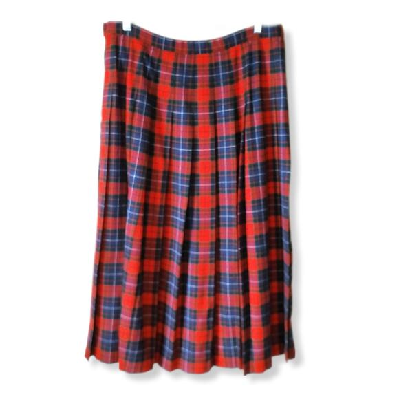 70s VTG Pendleton Red Blue Tartan Pleat Plaid Maxi Skirt 16 USA Americana Preppy - Picture 4 of 12